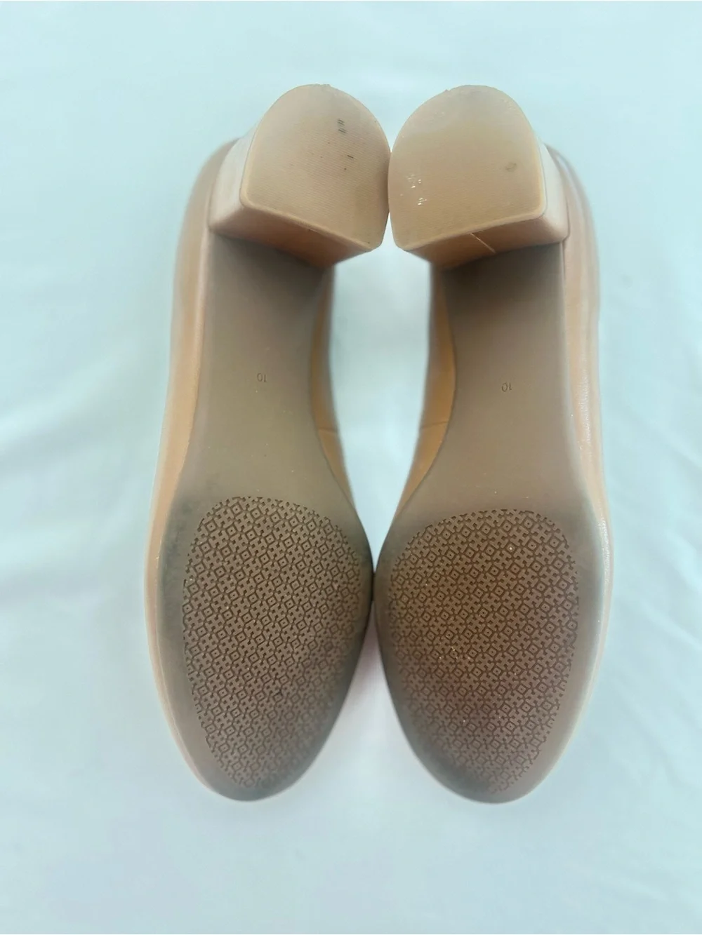 Tory Burch Royal Tan Leather Block Heel Pumps with Gold Logo